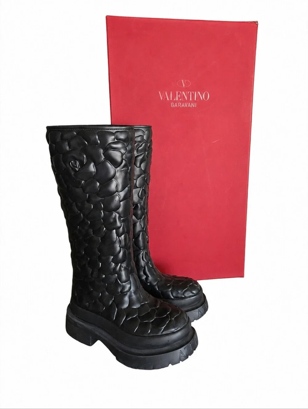 VALENTINO GARAVANI | Atelier 03 Rose Platform Rain Boots 36 Black With Box NWT